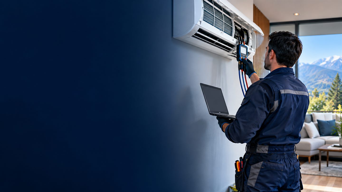Equipo de aire acondicionado en proceso de diagn&oacute;stico t&eacute;cnico